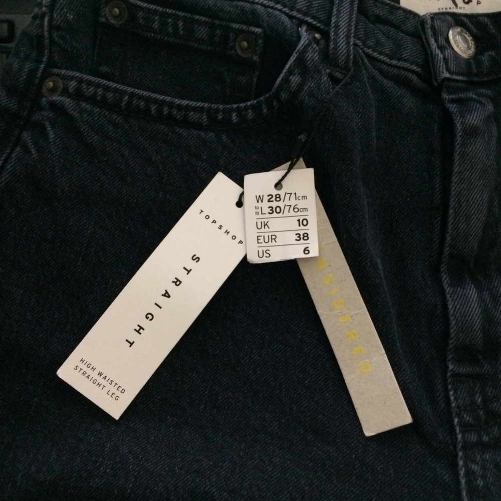 Topshop Raw Hem Crop Straight Leg Jeans In Blue Black - Picture 5 of 10
